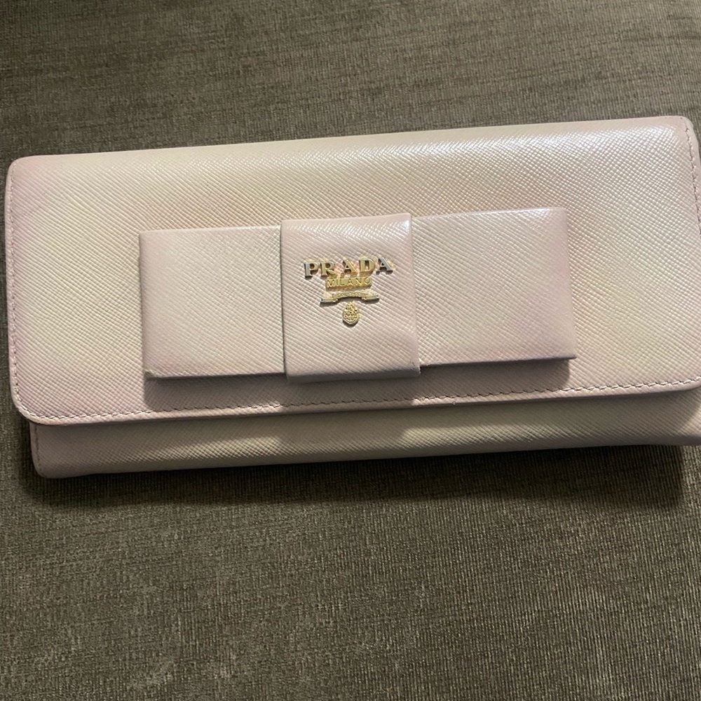 Prada Saffiano Bow Wallet- Cream color